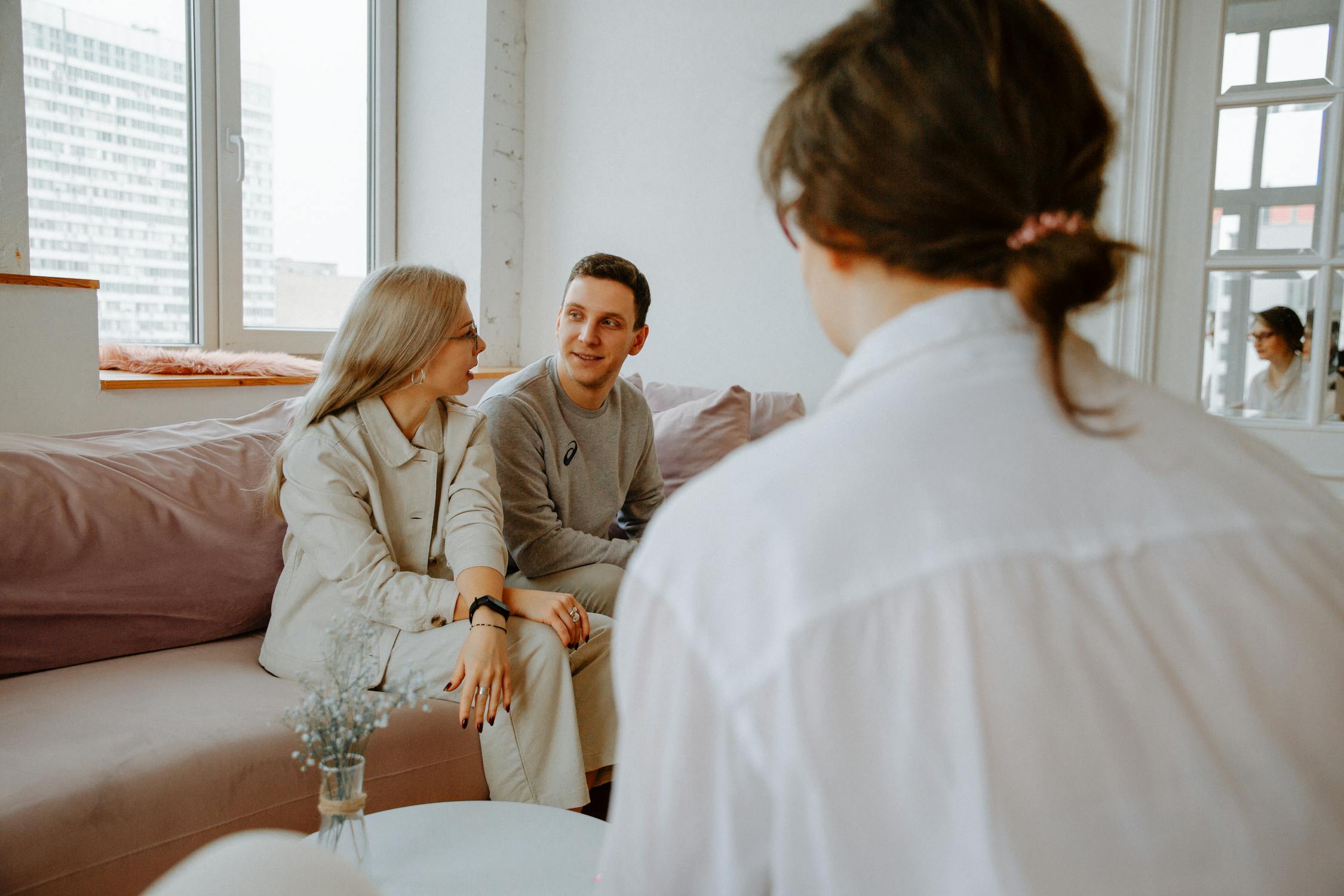 Couple talking with their therapist